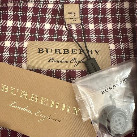 $1,450 BURBERRY NWT Purple Burgundy & White Plaid Blazer Jacket Coat – Size 10 - Picture 11 of 16